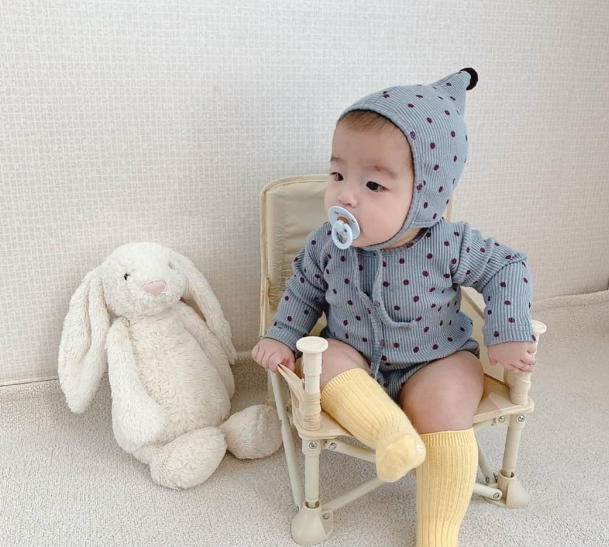 予約商品/即納あり>ドットリブロンパース×帽子セット | SQUSQU