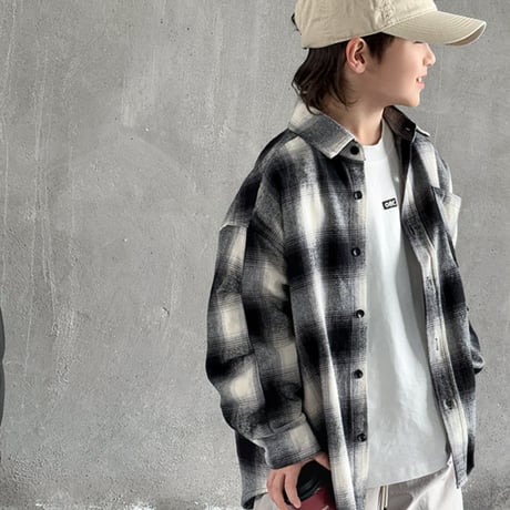 <予約商品/120size～160size>チェックロゴ長袖シャツ