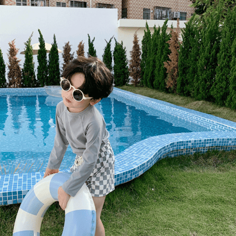 <即納/90㎝のみ>check pattern  swim suit (長袖)