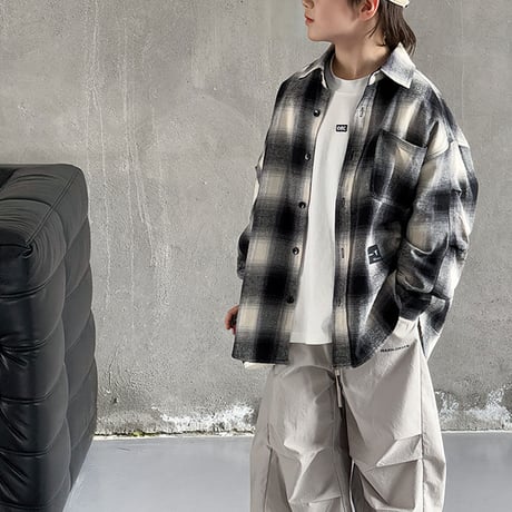 <予約商品/120size～160size>チェックロゴ長袖シャツ