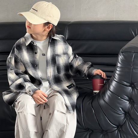 <予約商品/120size～160size>チェックロゴ長袖シャツ