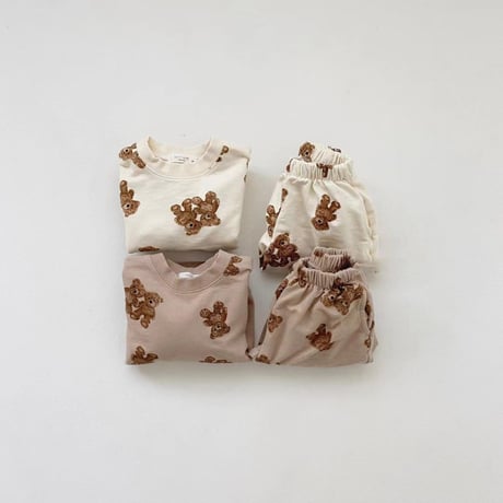 <即納/brown90のみ>くまさん長袖セットアップ