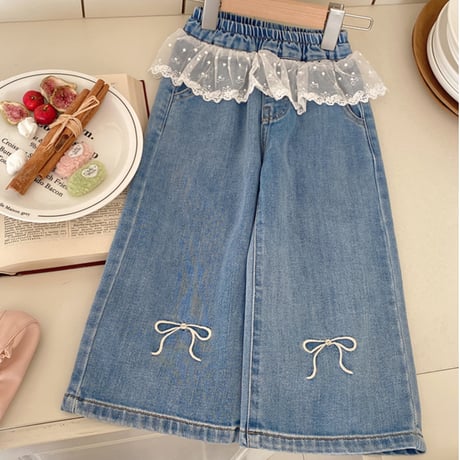 <予約商品>KIDS レース付きデニムパンツ