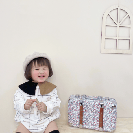 <即納/73size>バイカラーチェックロンパース