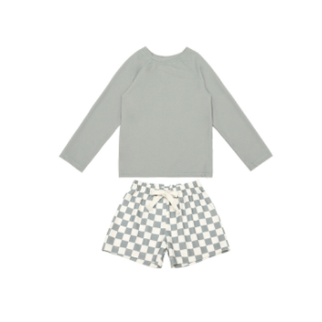 <即納/90㎝のみ>check pattern  swim suit (長袖)
