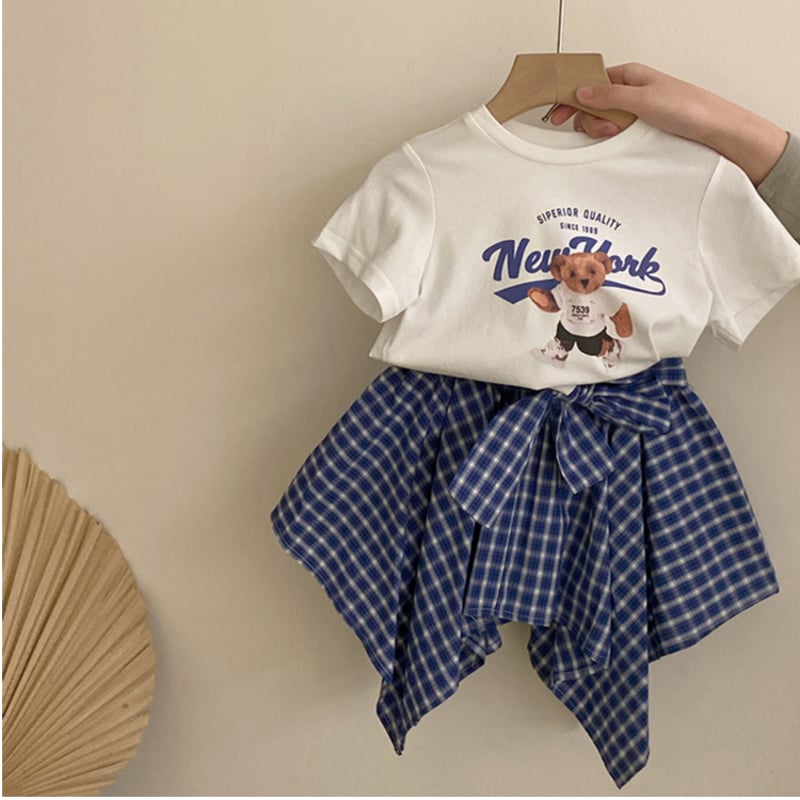 予約商品/90㎝-160㎝>GIRLSロゴTシャツ+ギンガムスカート | SQUSQU