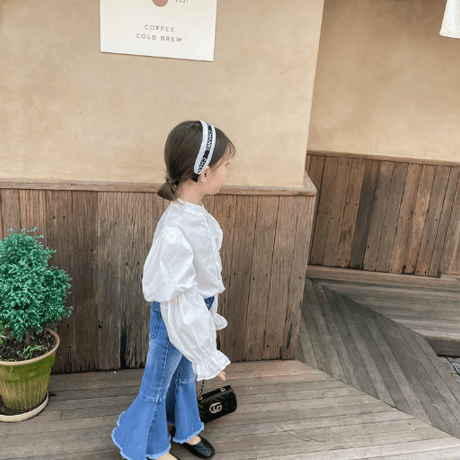 <即納/100size/110sizeのみ>GIRLS袖ボリュームホワイトシャツ