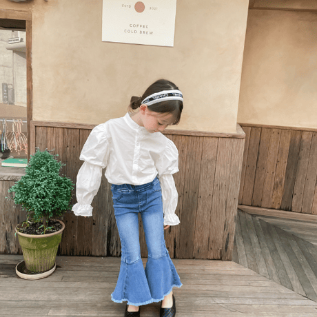 <即納/100size/110sizeのみ>GIRLS袖ボリュームホワイトシャツ