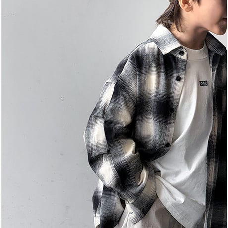 <予約商品/120size～160size>チェックロゴ長袖シャツ