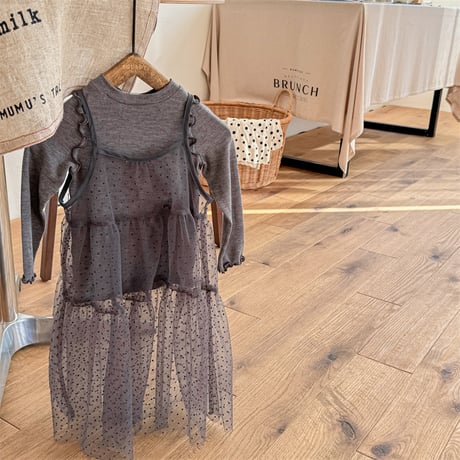 <予約商品/80size～130size>チュールワンピース+トップスセット