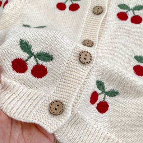 <予約商品/66㎝－100㎝>さくらんぼニットカーディガン