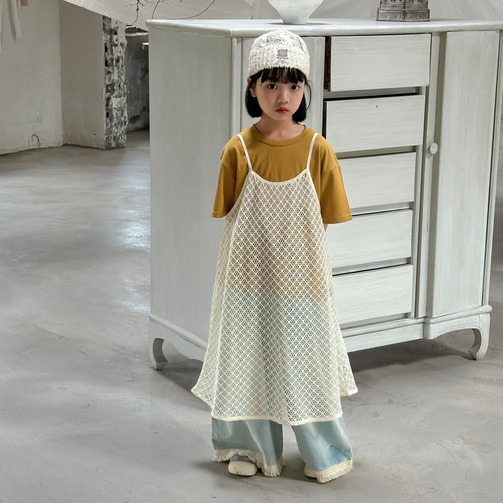 予約商品/90size～140size/単品あり>メッシュワンピース+デニムパンツ 