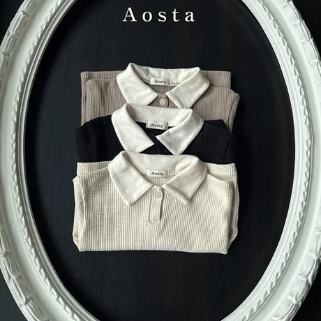 <即納/Aosta>ワッフルカラーT(black)
