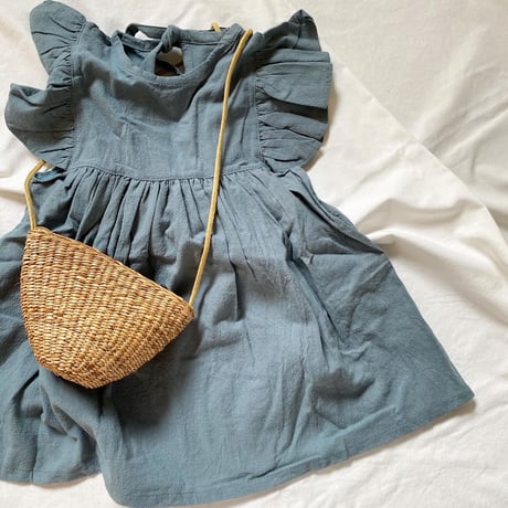 <即納/80㎝/120sizeのみ>くすみブルーワンピース
