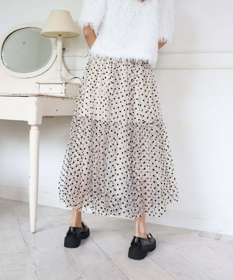 残りわずか〉【再再入荷】dot tiered tulle skirt | Chóu Chóu