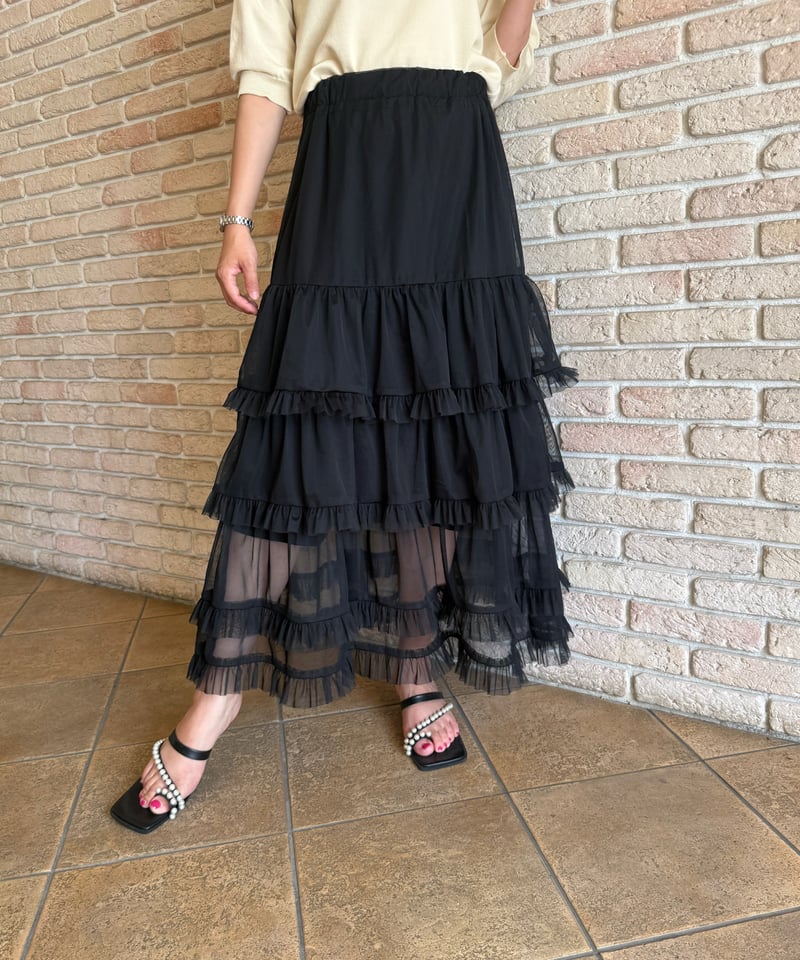 tiered hem ruffle tulle skirt | Chóu Chóu ma Cheri
