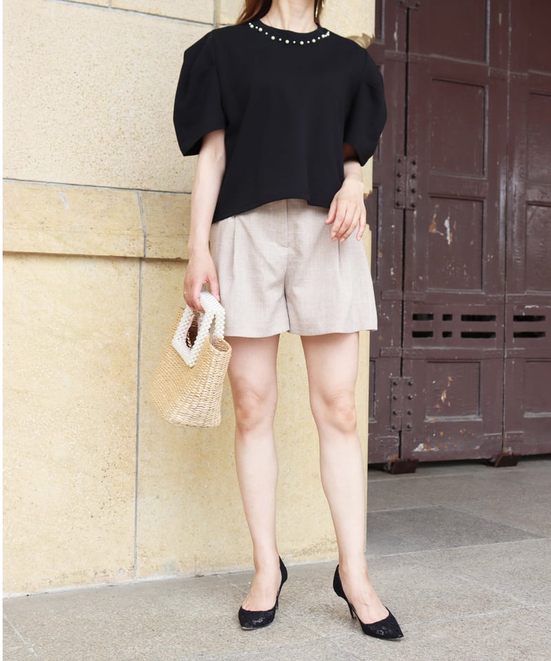 残りわずか〉tuck flare short pants | Chóu Chóu ma Cheri