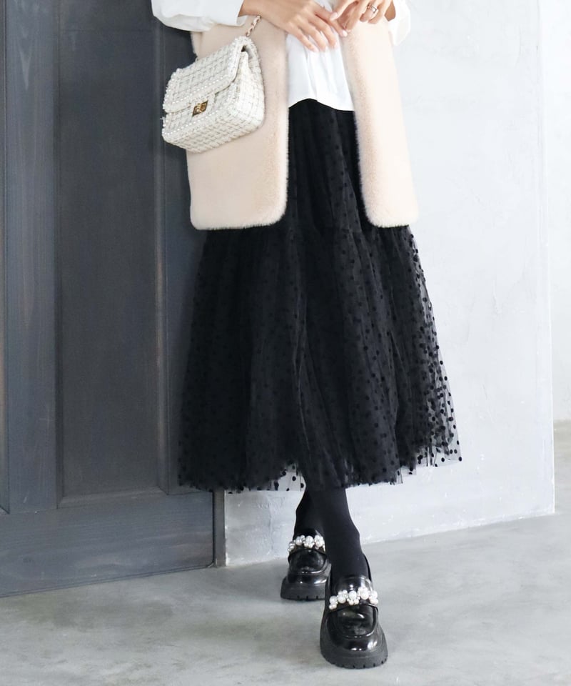 残りわずか〉【再再入荷】dot tiered tulle skirt | Chóu Chóu