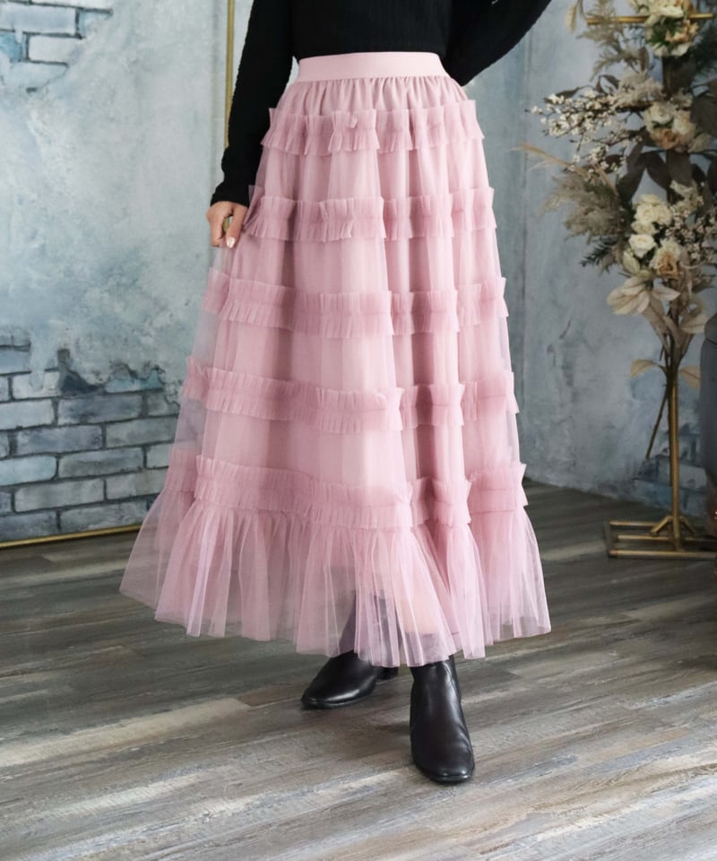 残りわずか〉【再入荷】tiered frill long flare skirt | Chó 残りわずか〉【再入荷】tiered frill long flare skirt | Chó