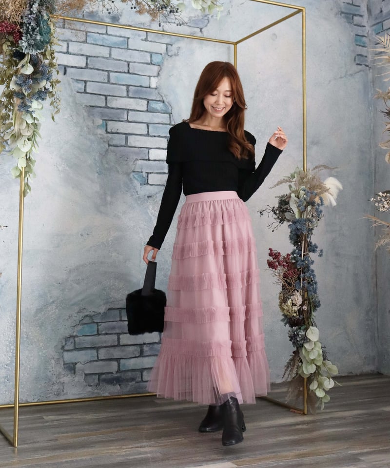 残りわずか〉【再入荷】tiered frill long flare skirt | Chó 残りわずか〉【再入荷】tiered frill long flare skirt | Chó