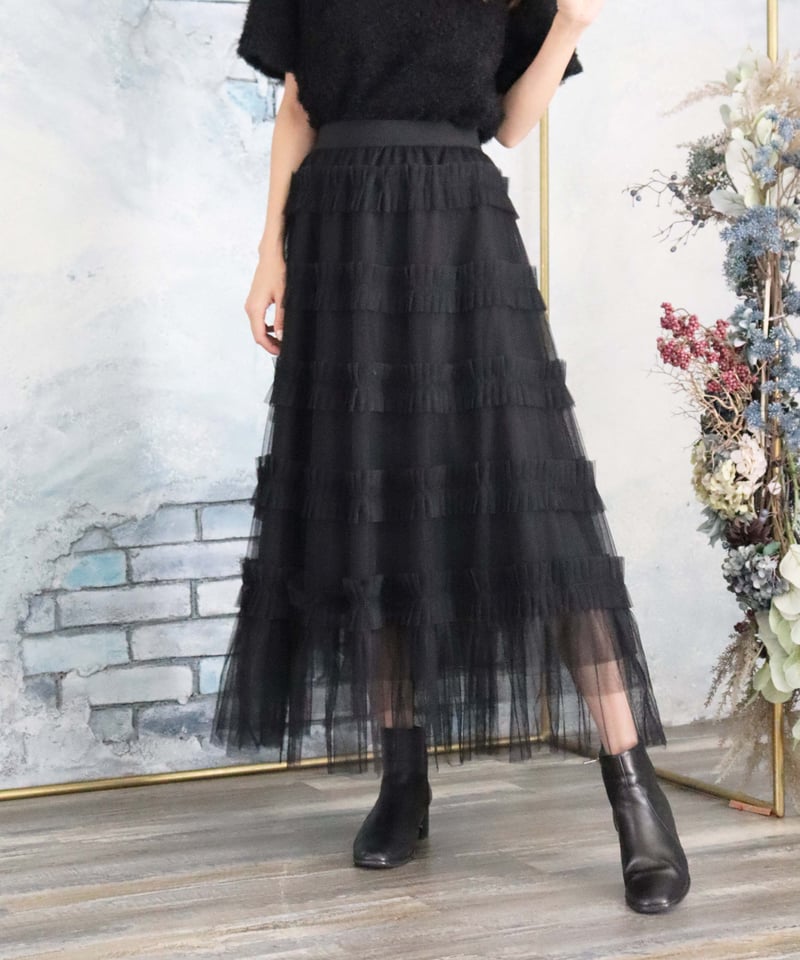 残りわずか〉【再入荷】tiered frill long flare skirt | Chó 残りわずか〉【再入荷】tiered frill long flare skirt | Chó