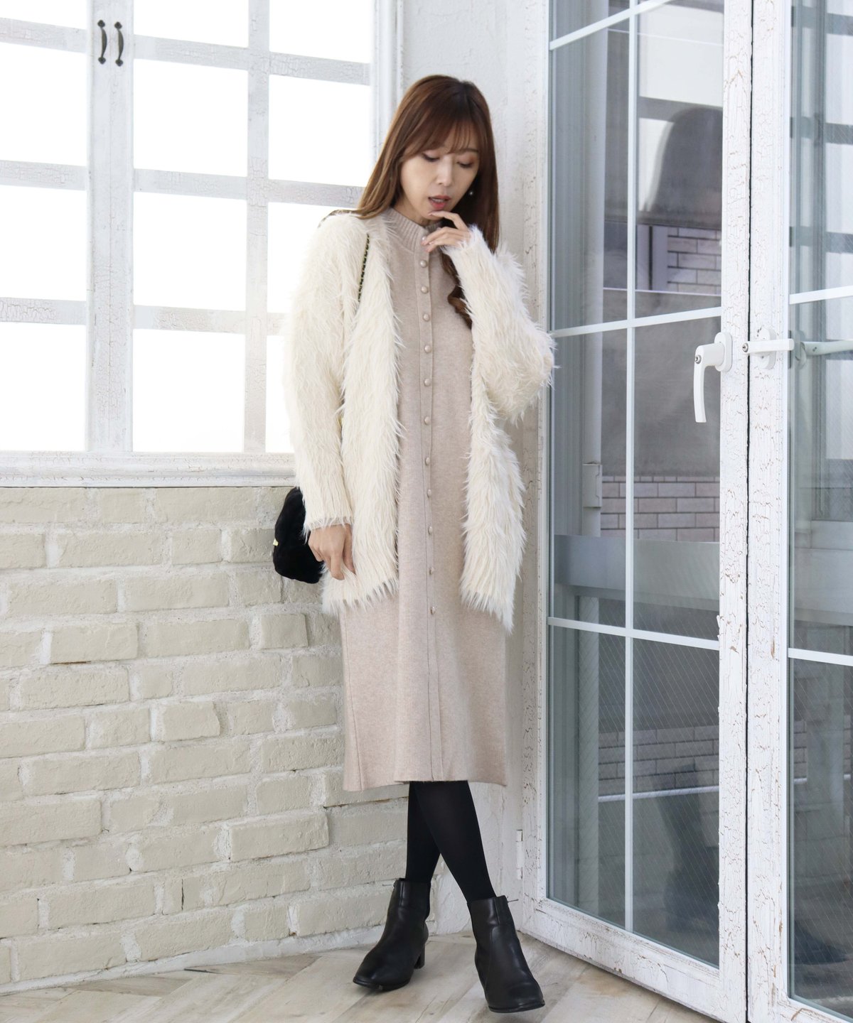 OHGA コーディガン ホワイト OHGA ラクーンカーディガン ホワイト OHGA  