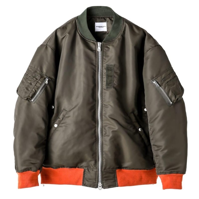 oversized bicolor flight jacket. / olive x oran oversized bicolor flight jacket. / olive x oran