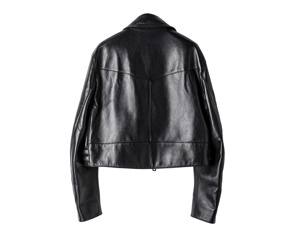 two-way cropped riders jacket. / black