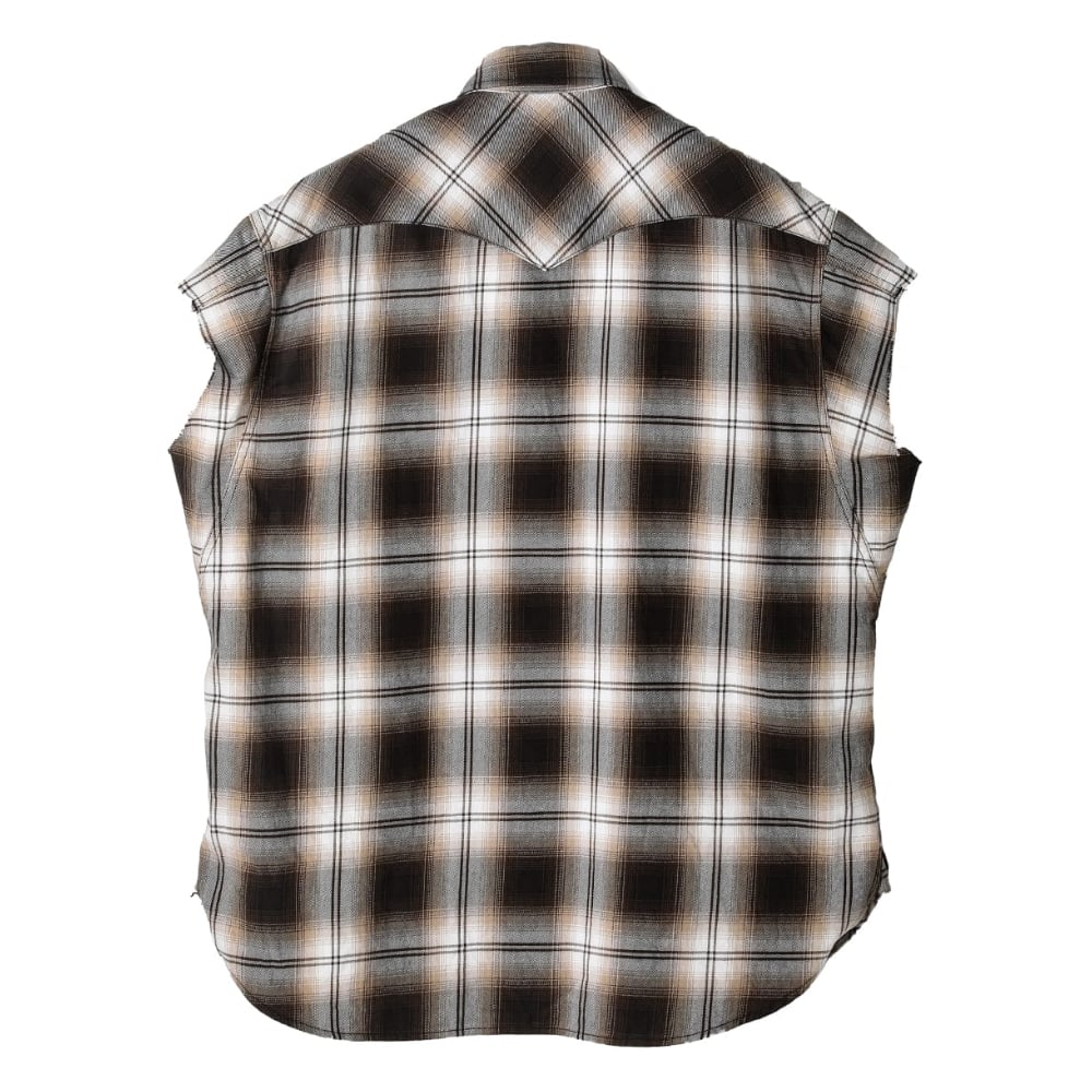 cut off sleeve western shirt. / brown | TAKAHIR 
