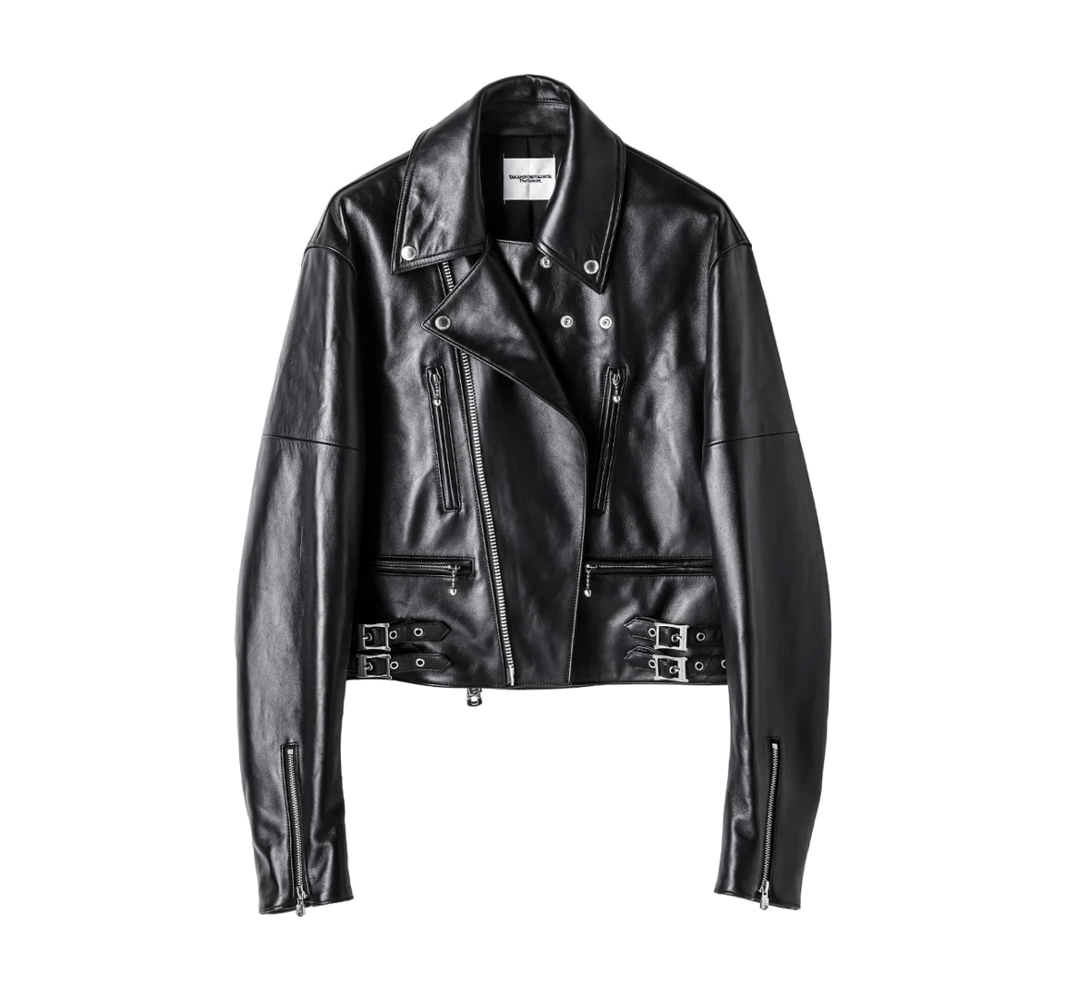 two-way cropped riders jacket. / black