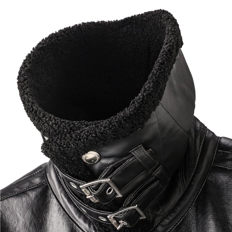 フ*Q様 black muton leather jacket faux mouton flight jacket. / black x black | TA