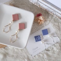 【earring / pierces】四角タイル×メタルウェーブ