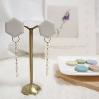【earrings】六角形タイル × パール 2way