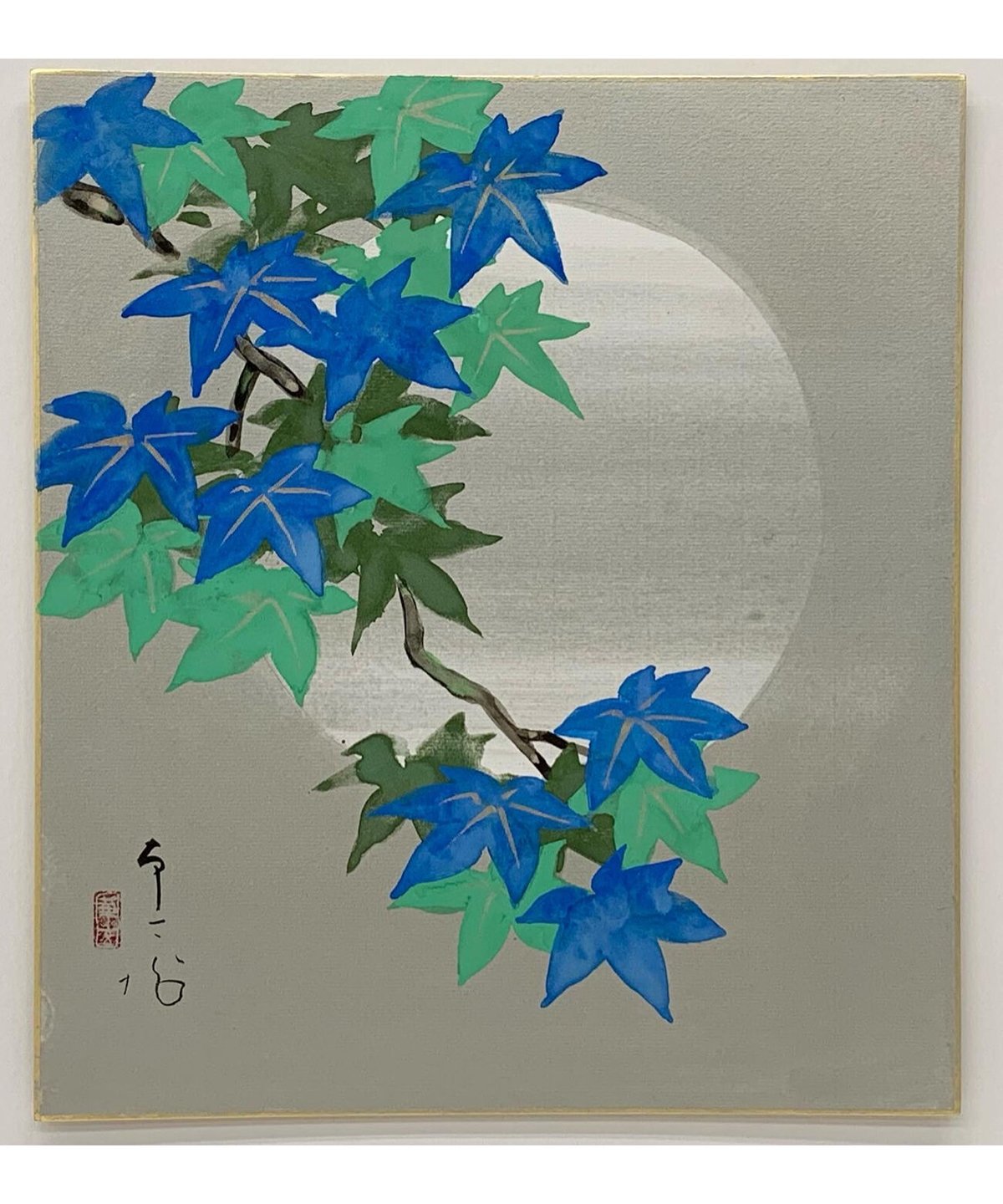 【真作】絵画　三尾彰藍　日本画6号　朝陽　金泥満月の図　吉祥画　W117 真作】絵画 三尾彰藍 日本画6号 朝陽 金泥満月の図 吉祥