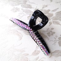 ヘアクリップ　バンスクリップ　ラインストーン　デコレーション　スワロフスキー　ブラック　オーロラ　クリスタルAB