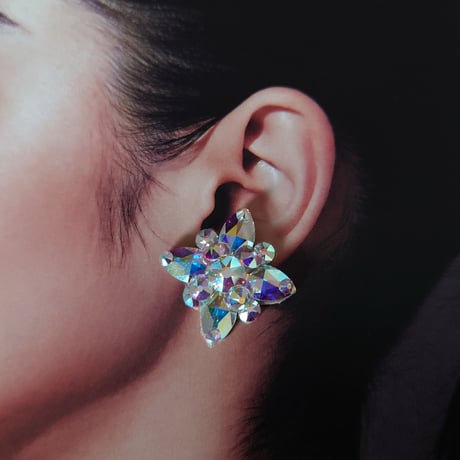 【受注製作品】社交ダンス　競技、デモ　スワロフスキー　ピアス　イヤリング　オーロラ　F07　金具選択