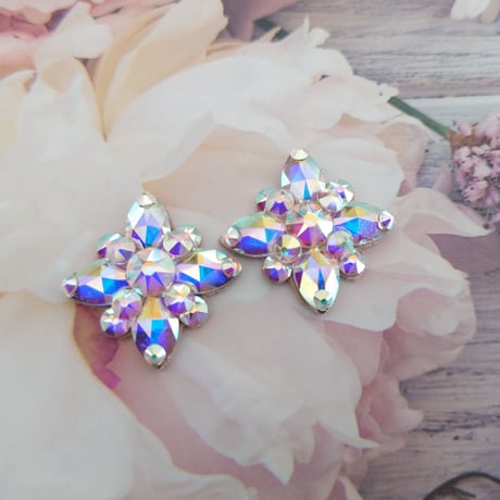 【受注製作品】社交ダンス　競技、デモ　スワロフスキー　ピアス　イヤリング　オーロラ　F07　金具選択