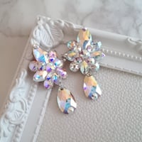 【受注製作品】イヤリング/ピアス　社交ダンス　競技ダンス  スワロフスキーオーロラ 金具選択イージーオーダー F05　デモンストレーション　ショーダンス　大ぶり