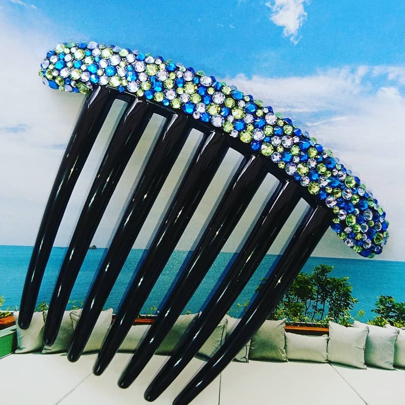 未使用 ヘアコーム スワロフスキー スワロフスキー🄬デコレーションコーム レッド/ブルー/イエロー