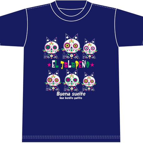 ネコちゃん・死者の日Tシャツ　ネイビー