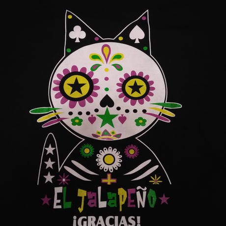 ネコちゃん・死者の日グランデTシャツ　ブラック
