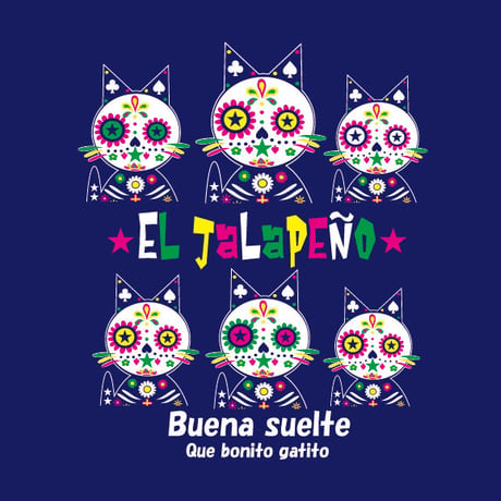 ネコちゃん・死者の日Tシャツ　ネイビー