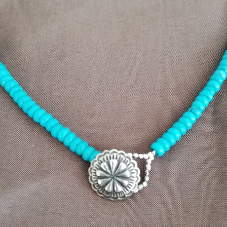 ビーズ ネックレス ターコイズ コンチョ
