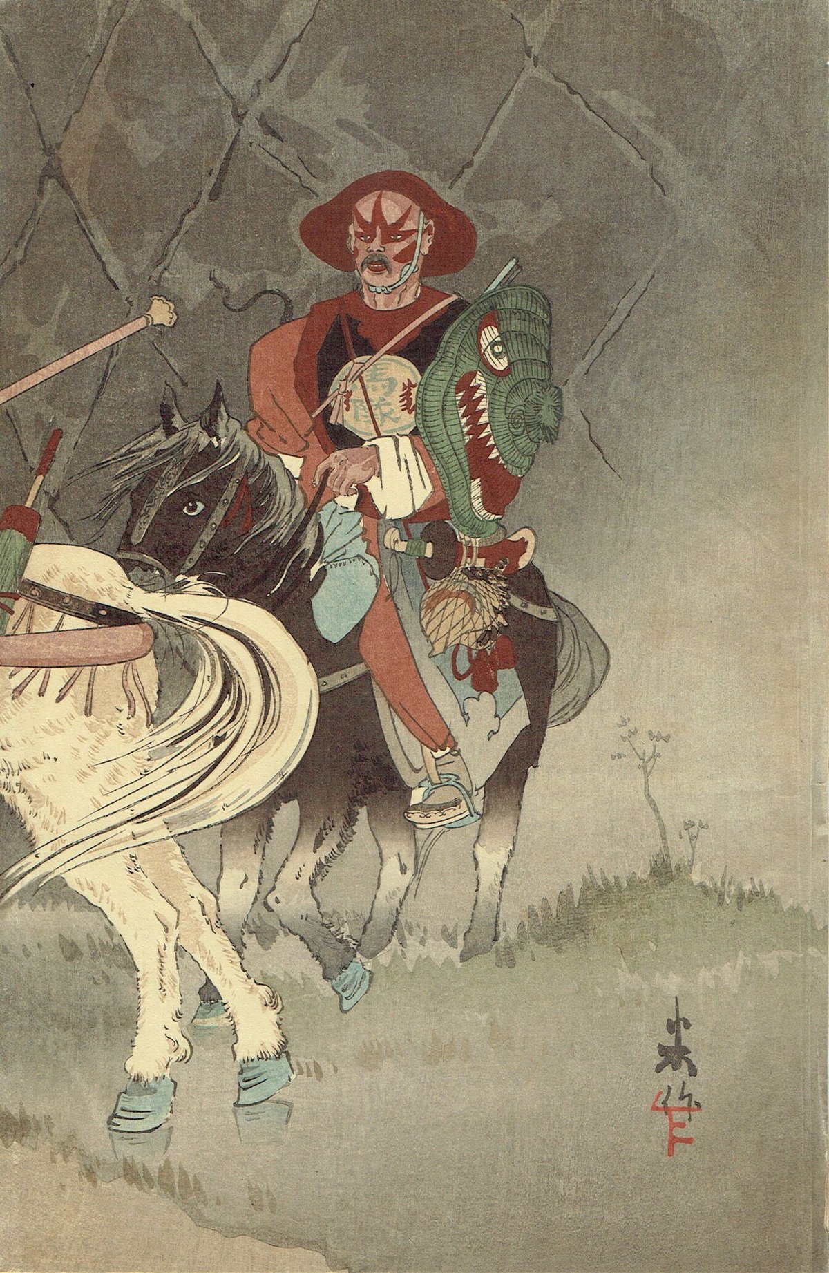 田口 米作「草河口付近 満州騎兵異相」明治28年(1895 田口 米作「草河口付近 満州騎兵異相」明治28年(1895