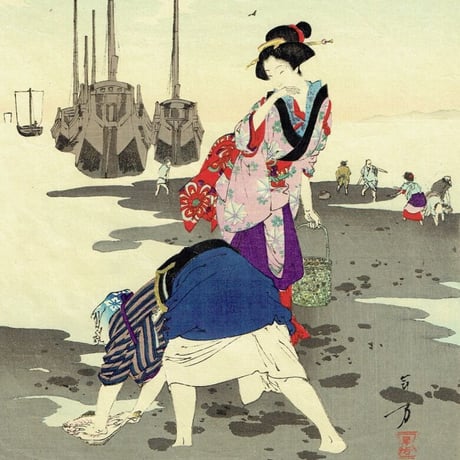水野年方 「三十六佳撰 汐干 文化頃婦人」明治26年（1893）【浮世絵】