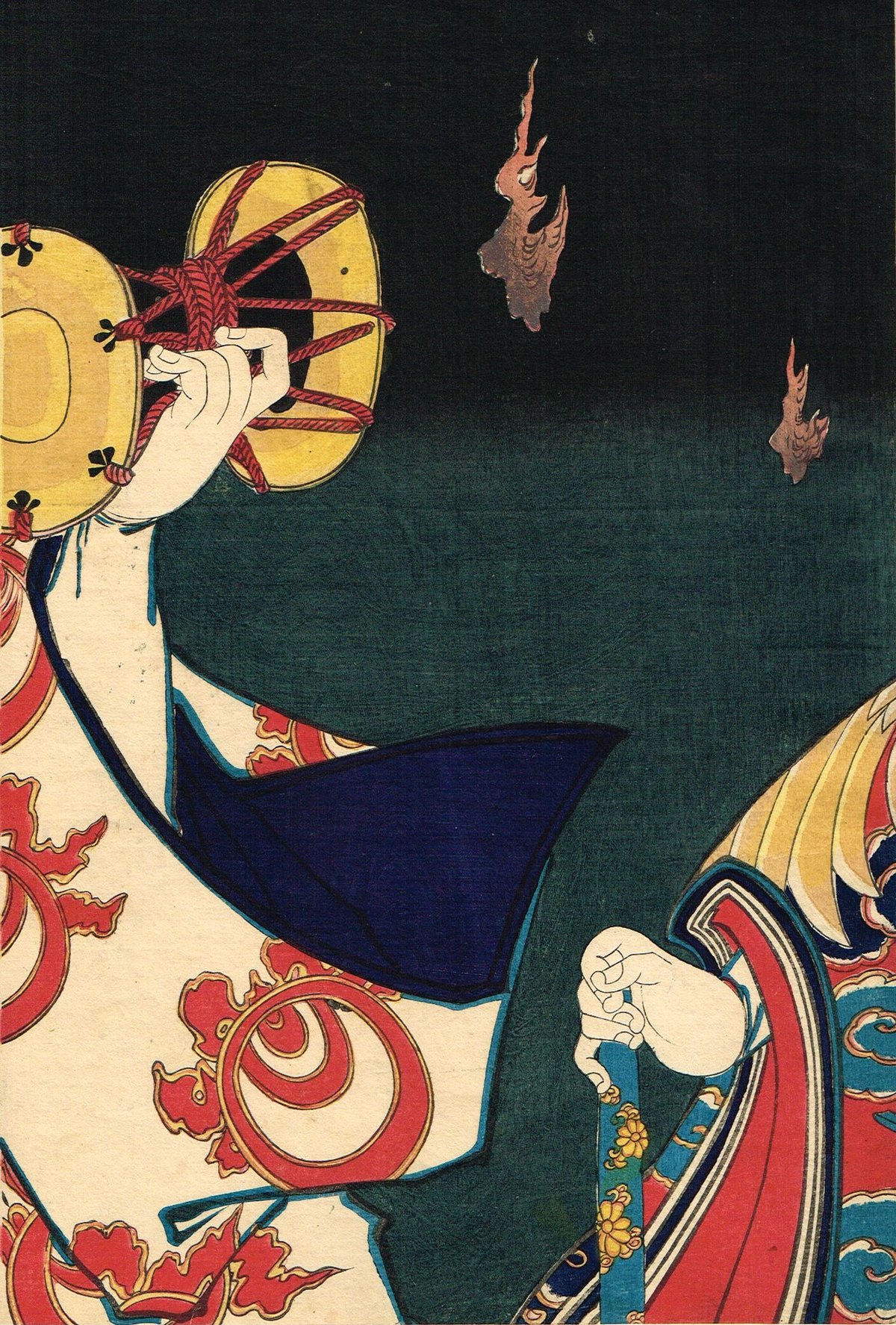 木版画 一「義経千本桜図」3枚続 浮世絵 絵本 和本 木版画 一「義経千本桜図」3枚続 浮世絵 絵本 和本