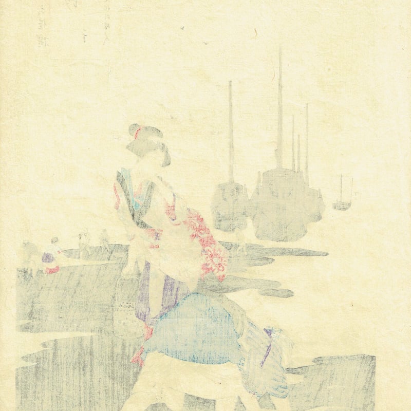 水野年方 「三十六佳撰 汐干 文化頃婦人」明治26年(1893 水野年方 「三十六佳撰 汐干 文化頃婦人」明治26年(1893