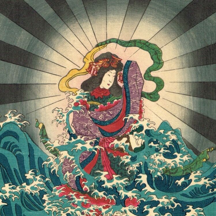 歌川芳虎「安芸宮島弁財天真躰をあらわし清盛が威勢をくじく」文久元年