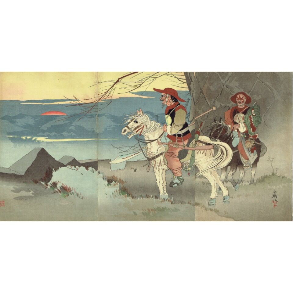 田口 米作「草河口付近 満州騎兵異相」明治28年(1895 田口 米作「草河口付近 満州騎兵異相」明治28年(1895