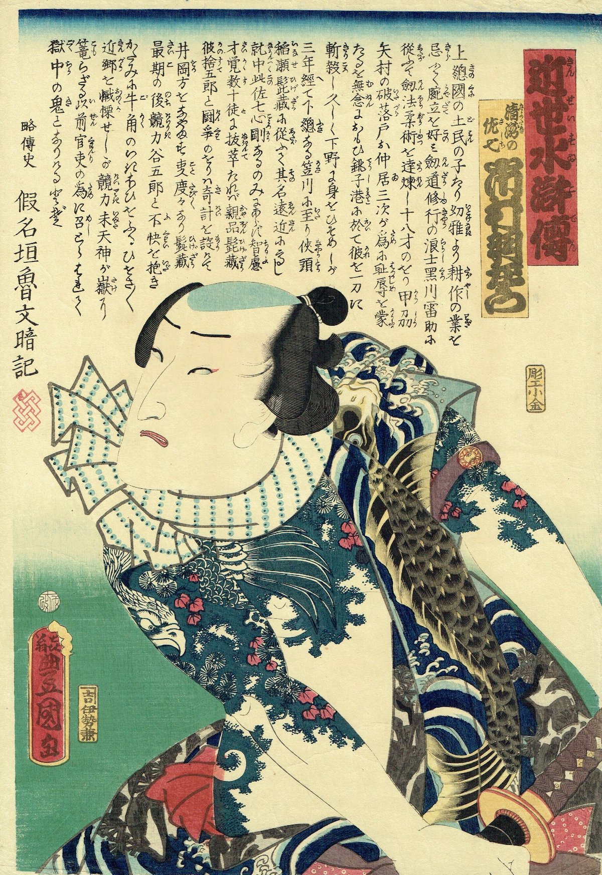 豊国三代「近世水滸伝 清瀧の佐七 市村羽左衛門」文久2年(1862 豊国三代「近世水滸伝 清瀧の佐七 市村羽左衛門」文久2年(1862